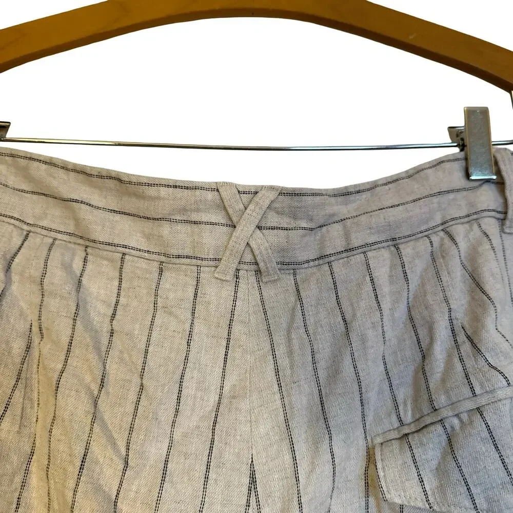 Banana Republic High Rise Linen Wide Leg Pleated Trousers Striped Plus Size 16